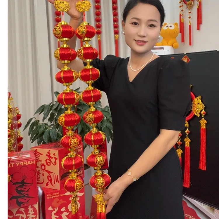 【白金款福字灯笼串8连】春节高定丝光线挂件室内玄关马年福字挂件