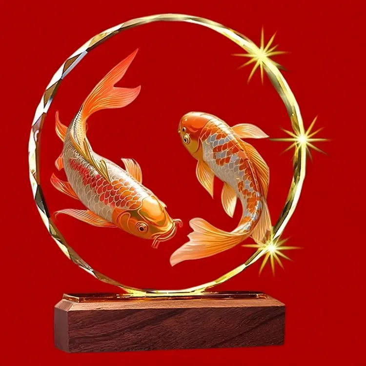 锦鲤水晶摆件高档家居装饰创意桌面高级感客厅乔迁送礼工艺品摆台