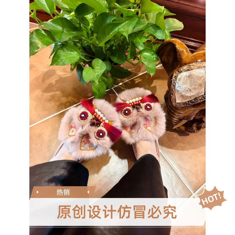 【奶茶粉】冬季加绒千层底手工虎头鞋缎面虎头鞋女款爆款2025新款