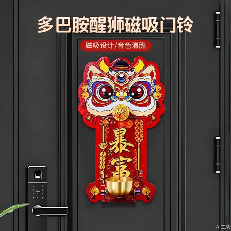 星迎醒狮磁吸门铃风铃入户门多功能创意招财暴富进门提醒小铃铛