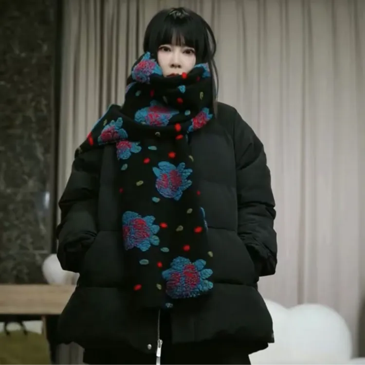 infobyfive2025秋冬180cm繁花似锦彩色花朵女士复古围巾2DJ2502