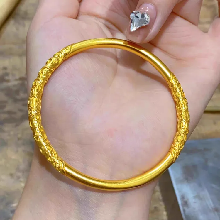 铜合金手镯 M卷草纹精品手镯经典女原创设计金色单圈精美实心时尚