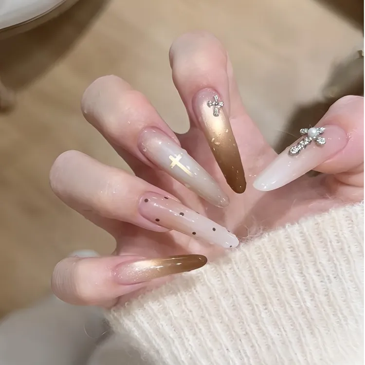 【太妃奶咖】秋冬新款简约棕色晕染渐变猫眼美甲日常显白手工穿戴甲