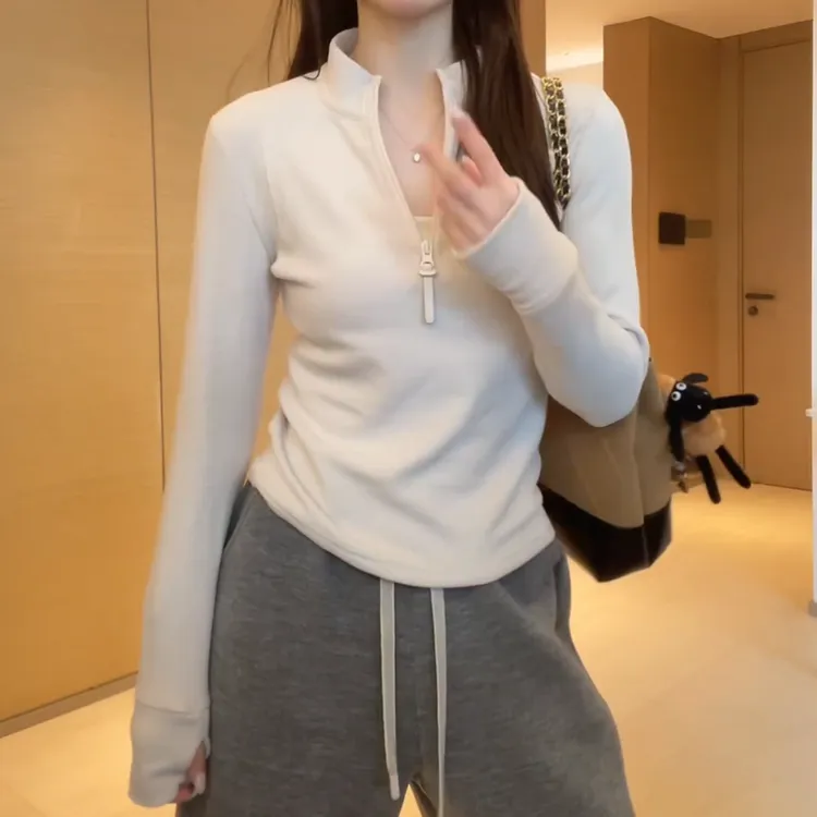 【半拉链立领】加厚秋冬百搭显瘦立领半拉链保暖T恤上衣LK2508987