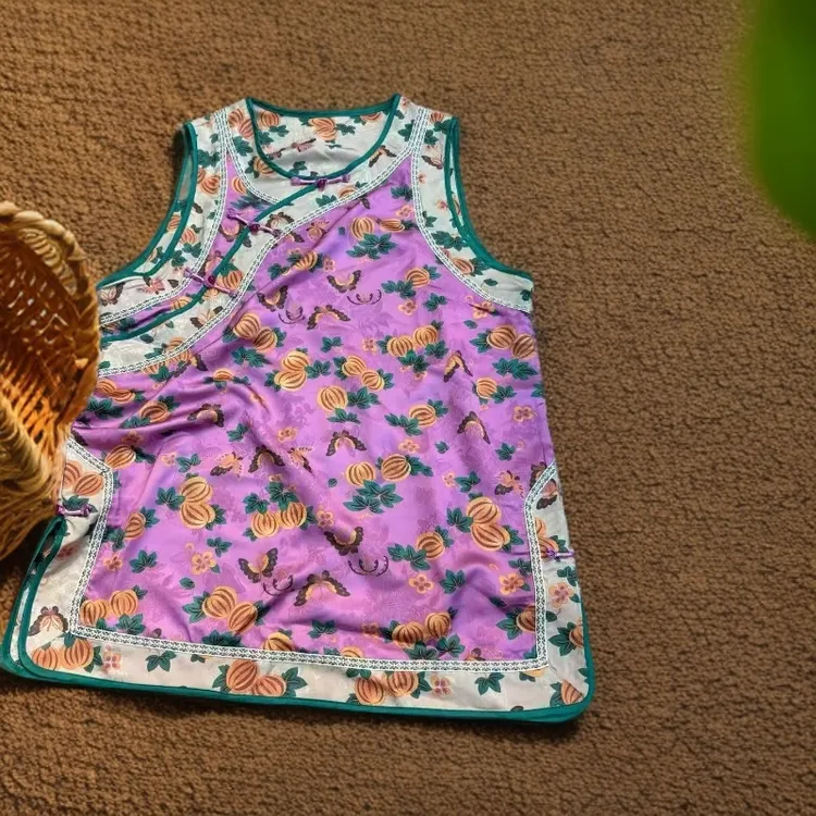 欧洲站新中式夏季新款大码女装时尚复古国风盘扣拼接马甲