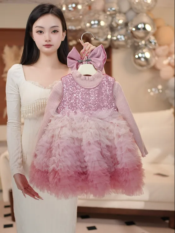 12.27蝴蝶结2025冬款加厚女宝宝新年冬季裙子新款女童套装XYT272