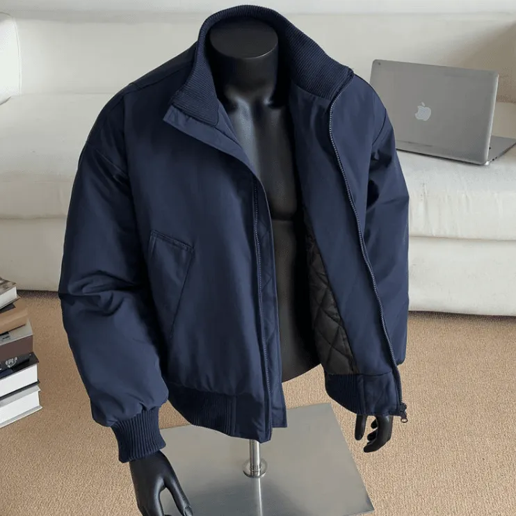 cleanfit藏蓝色飞行夹克棉服男春季薄款美式短款外套立领棉衣男生