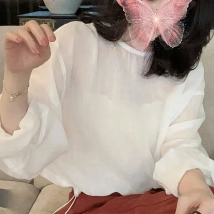 设计感时尚百搭气质下摆抽绳长袖圆领衬衣2025年夏季新款漂亮小衫