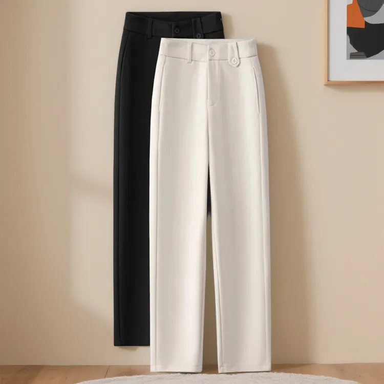 毛呢裤女秋冬2025新款高腰显瘦休闲裤直筒加绒加厚小脚烟管哈伦裤