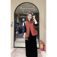 涵儿家 新中式国风圆领国风刺绣马甲 VS 裙尾拼蕾丝后开叉裙33050