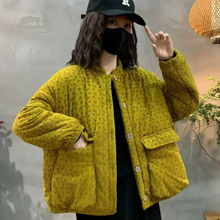 时尚韩版棉袄女加绒加厚外套宽松保暖休闲洋气冬季复古棉衣棉服