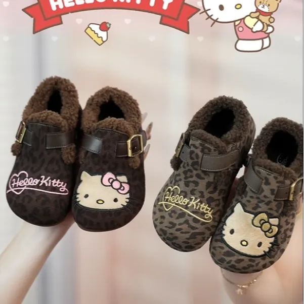 HELLO KITTY/凯蒂猫秋冬新款豹纹儿童勃肯加绒加厚韩系女童棉鞋