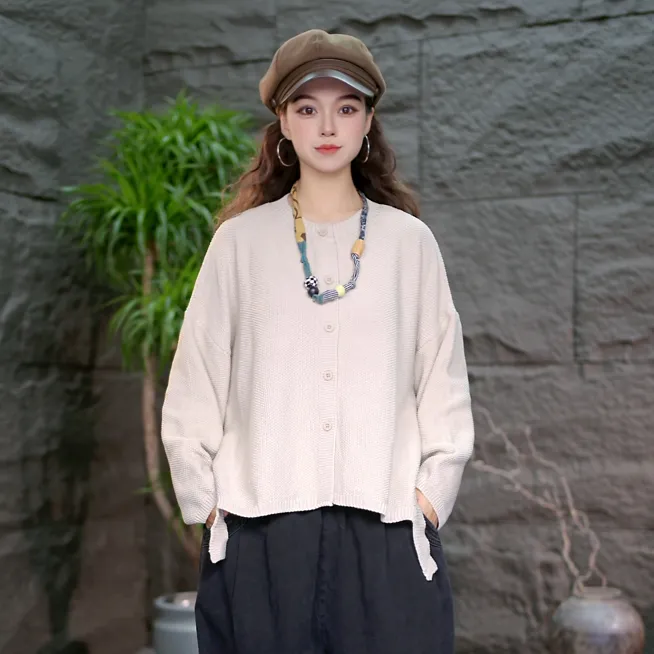 【升级款开衫毛衣】长袖百搭大码女装纯色休闲宽松黑色针织衫