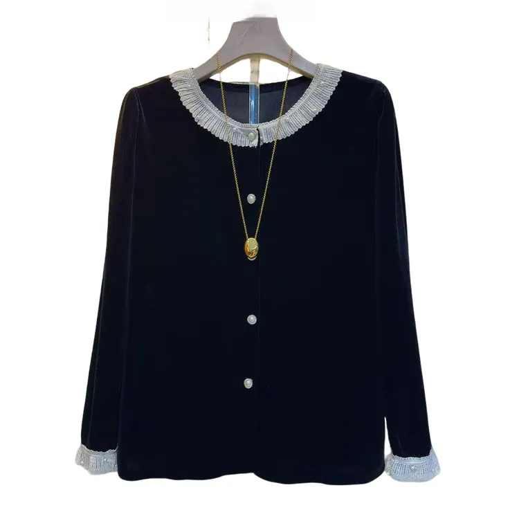 欧货重工领口钉珠洋气大码胖妹妹女人衫衣长62左右百搭沐莎T恤