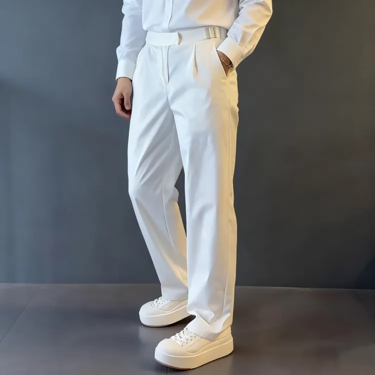 轻奢男装大码潮牌男士时尚秋冬厚款直筒拉腰设计休闲裤阔腿黑色潮