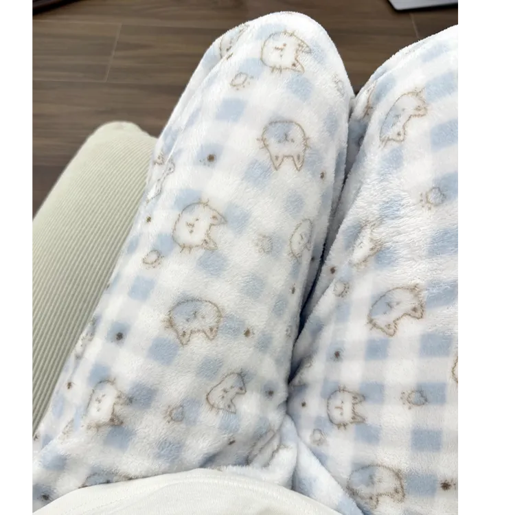 法兰绒女睡裤秋冬季加绒加厚可外穿遛弯裤女生可爱保暖休闲居家裤