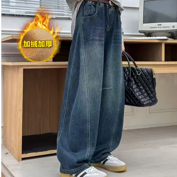 【 遮肉显瘦款 】冬季女童加绒加厚牛仔裤女大童牛仔裤女童裤子-750