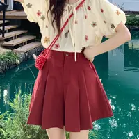 慕兔红色休闲短裤女2025夏季新款宽松显瘦A字百搭设计感阔腿裤