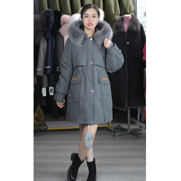 【赤霞橘光兔毛版】时尚穿搭修身显瘦狐狸毛领派克服