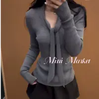 【米妮】“松弛智妍“5元运补”飘带设计拼接针织打底衫