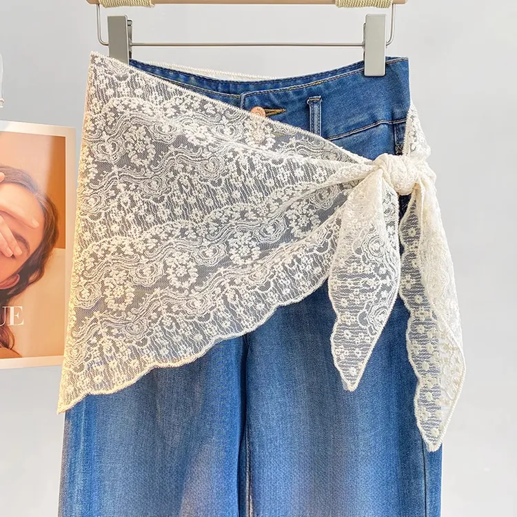 【旗舰款】韩式蕾丝花边腰带配饰女配牛仔裤屁帘杏色腰巾三角巾丝巾