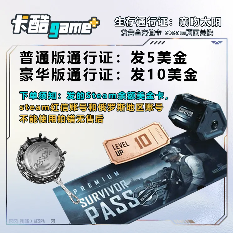 steam端游PUBG绝地求生现货秒发 亲吻太阳 通行证  美金充值卡cdk