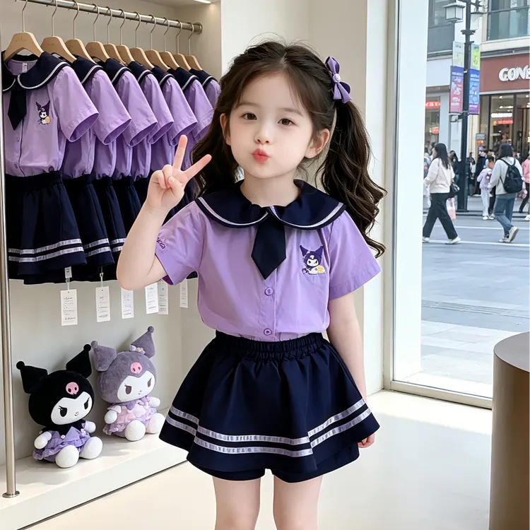 【可爱库洛米套装】女童2026夏季新款洋气卡通短袖学院风蓬蓬裙套装