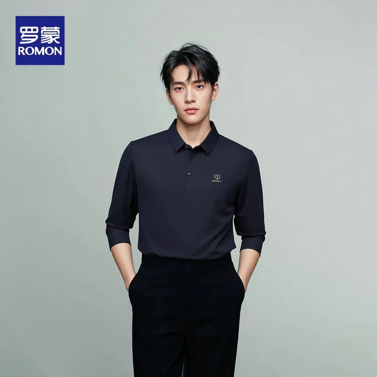 罗蒙长袖舒适贴身polo时尚男士高档秋季商务翻领polo衫901