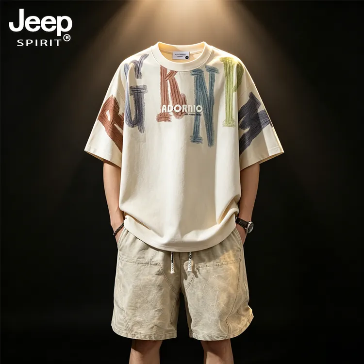JEEPSPIRIT吉普夏季男士新款潮流时尚套装大码宽松简约休闲两件套