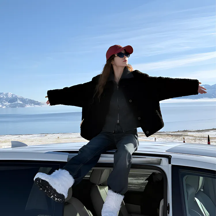 人造皮草 加厚短款韩版抗风保暖棉服黑色羊羔毛毛外套女宽松大衣