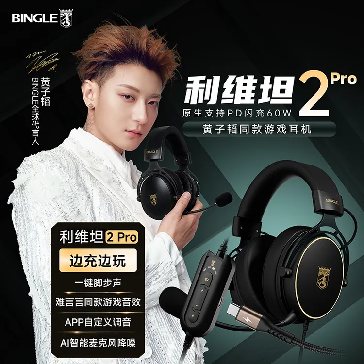宾果 利维坦2Pro 和平精英主播手游Type-C边充边玩线控有线耳机