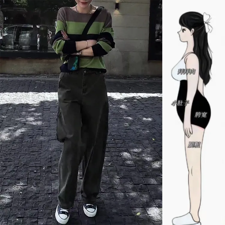 早秋新款大码女装宽松阔腿工装牛仔裤梨形身材显瘦拖地裤