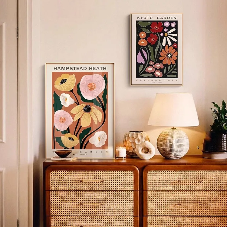 北欧客厅装饰画ins风莫兰迪花卉壁画玄关餐厅卧室摆画原木风挂画