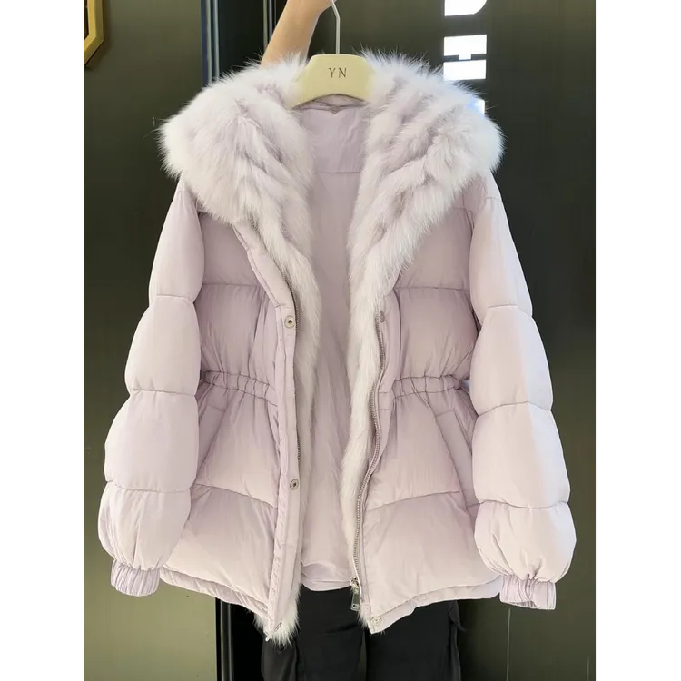 高级感大毛领连帽加厚保暖中长款棉服女2025冬季新款韩版时尚外套