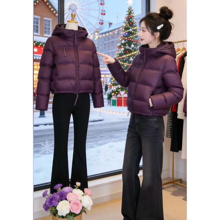 高级感通勤风长袖棉服女韩风冬季新款时尚气质小个子韩版纯色外套