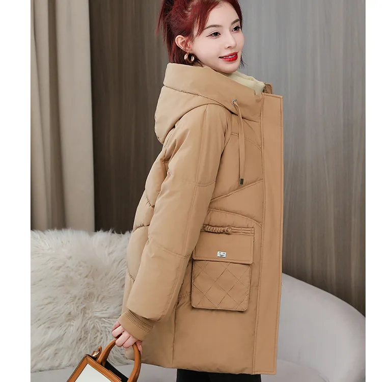 棉服女2025新款宽松大码连帽棉袄洋气中长款棉衣女时尚棉袄女款