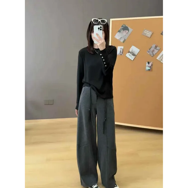 【多扣打底】一件巨巨显瘦的弹力多扣高级慵懒风韩版打底衫T恤女士