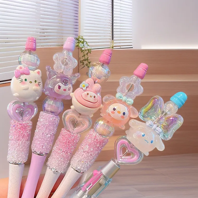 三丽鸥水晶闪钻旋转中性笔黑色可爱女孩女童梦幻美乐蒂串珠笔卡通