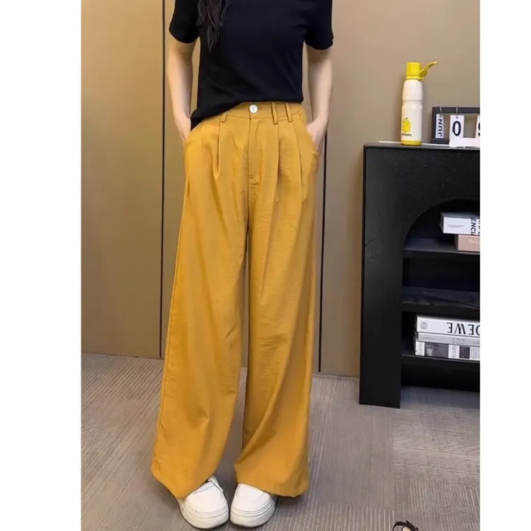 韩系松紧腰薄款西装裤女夏季新款宽松百搭高腰垂感休闲女装阔腿裤