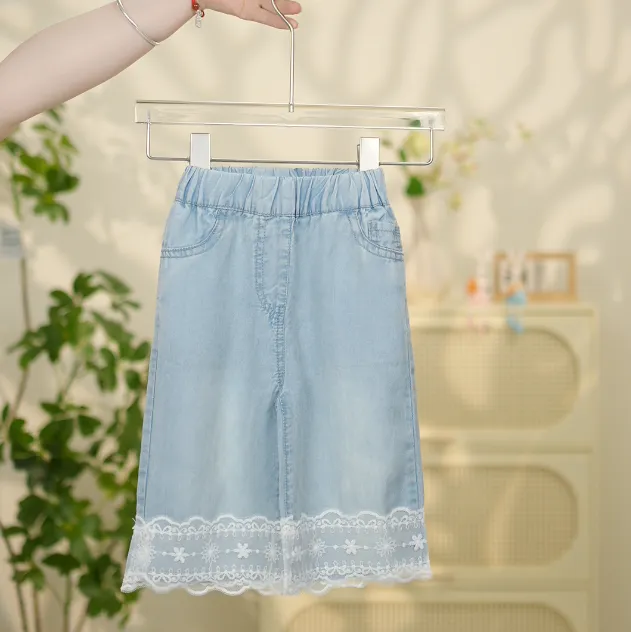 女童夏季七分裤2025新款童装女宝儿童莱赛尔天丝凉感牛仔裤直筒裤