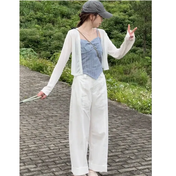 白色抽绳休闲裤2025夏季薄款宽松垂感拖地休闲百搭冰丝速干阔腿裤