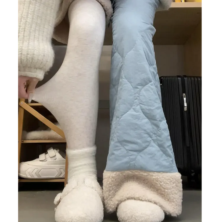 加绒加厚东北棉裤外穿女冬季高腰羊羔绒阔腿裤摇粒绒保暖滑雪长裤