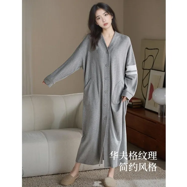 高颜值女士睡裙春秋季高级感睡衣长款睡袍大码浴袍长裙大码家居服