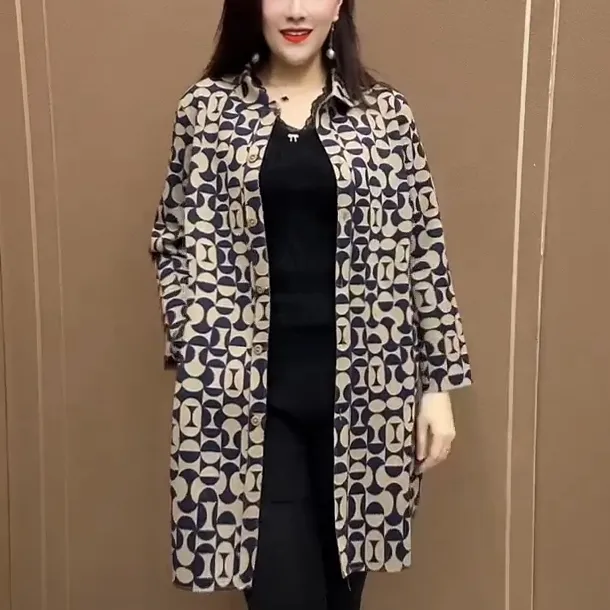 中老年妈妈百搭中长款外套2025新款宽松休闲秋款时尚双兜女装大衣