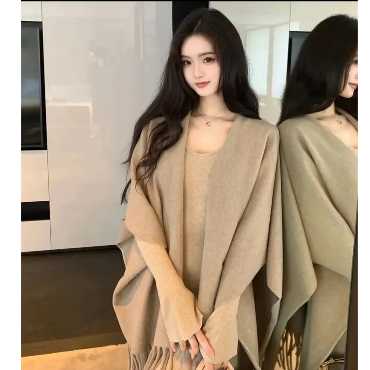 【气质人鱼】早秋新款披肩连衣裙收腰显瘦垂感打底长裙套装