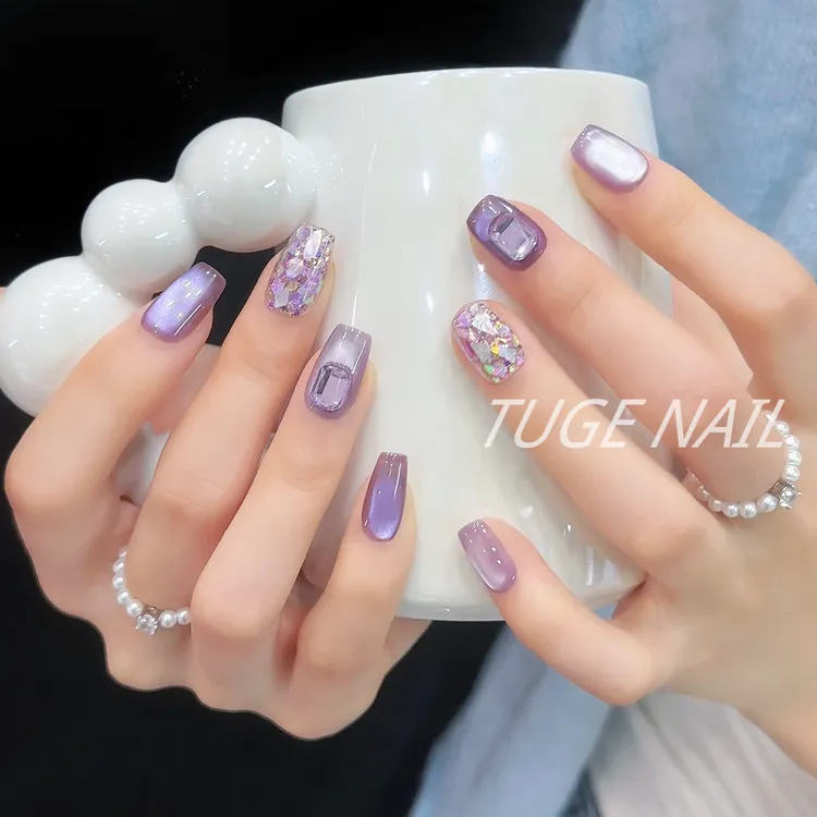 TugeNail“紫属于你”夏季渐变猫眼美甲气质简约复古穿戴甲小雨