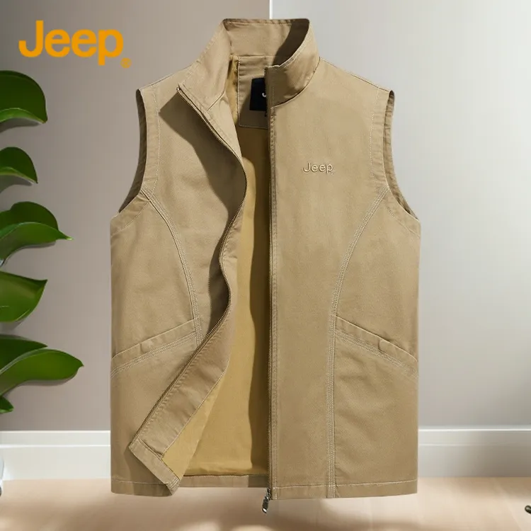 美国Jeep官方正品纯棉马甲男士2025秋季新款休闲简约纯色马夹外套