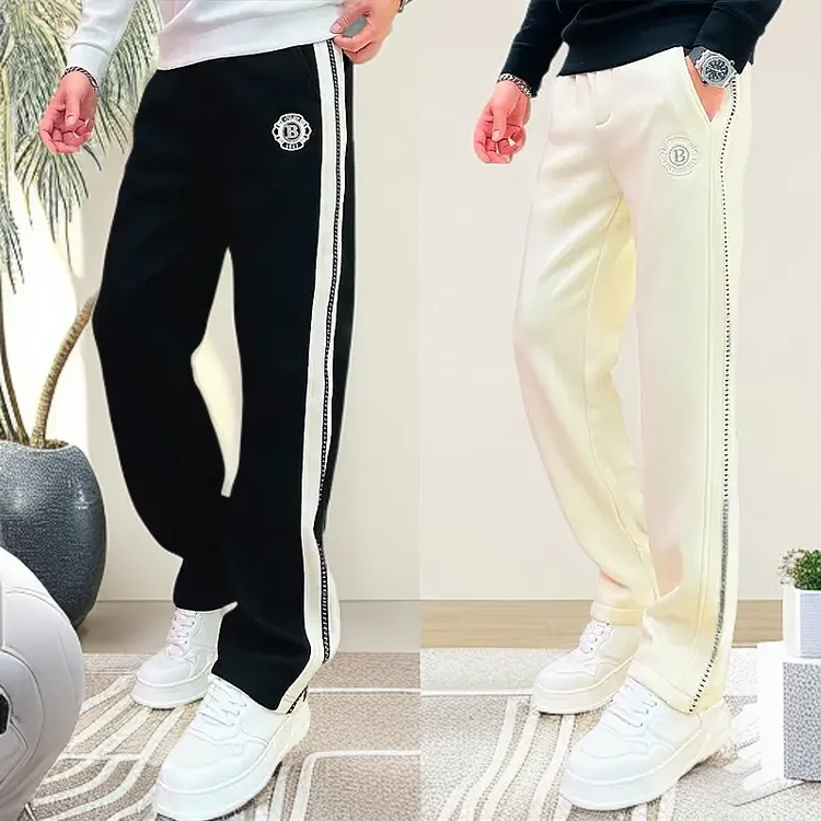 秋冬新款加绒加厚轻奢直筒痞帅百搭条纹高级裤子男士休闲长裤男裤