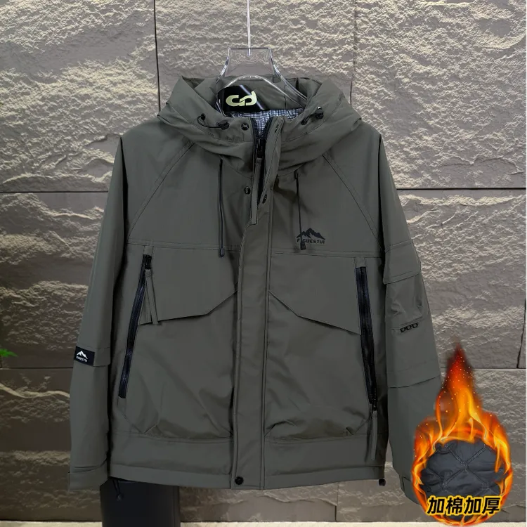 高档冬季新款加棉加厚外套男士连帽休闲百搭保暖夹克冲锋衣潮6888