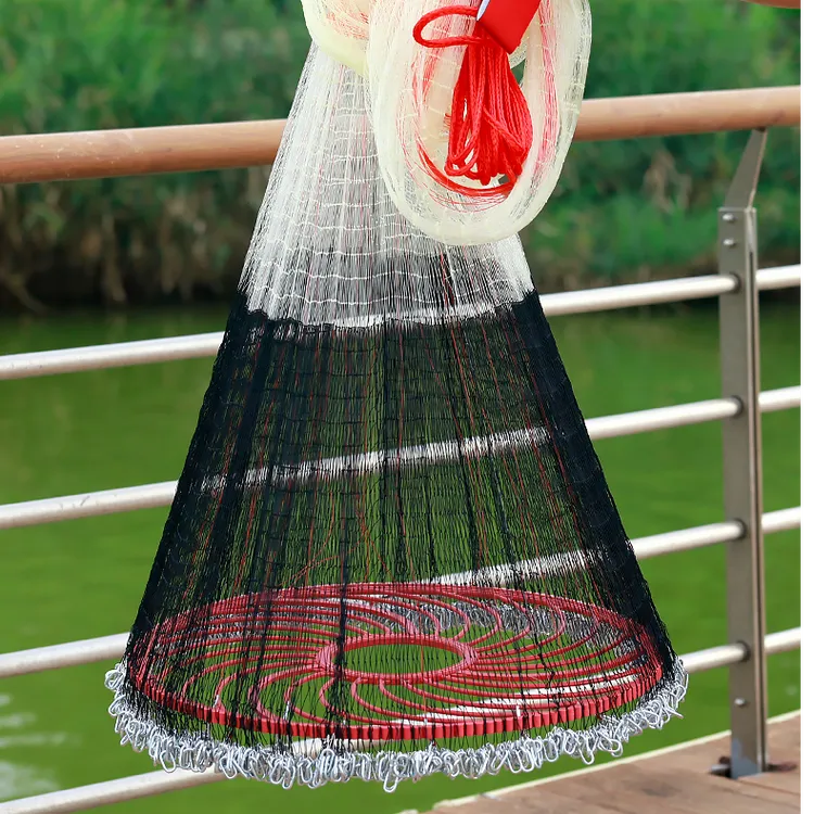 升级新款牙齿飞盘撒网手抛网渔网上鱼线下尼龙加重铁链